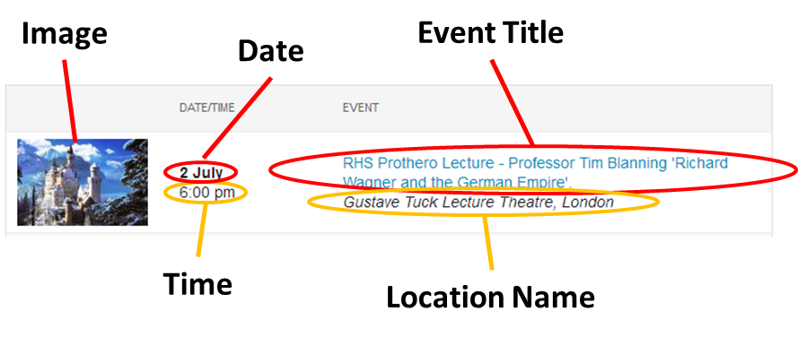 Events listing