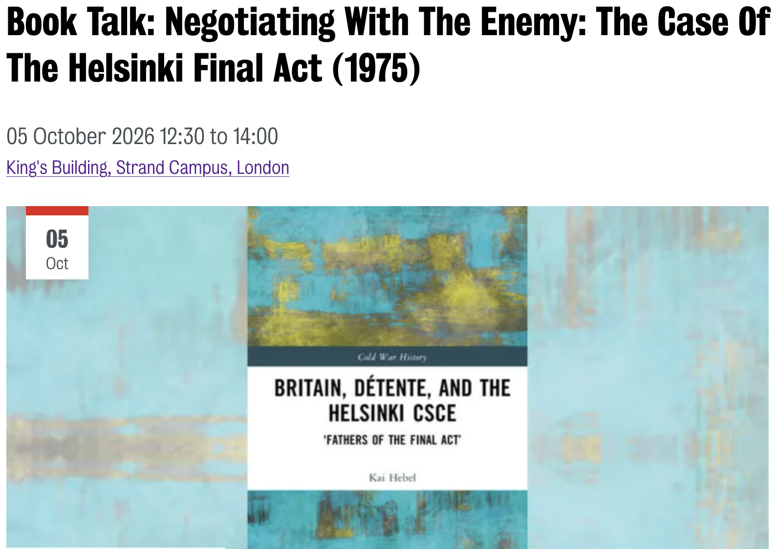 Book Talk: Negotiating with the Enemy: Britain and the Helsinki Final Act - BOOK LAUNCH
